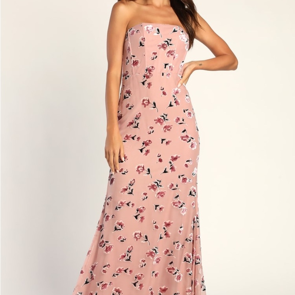 NWT - Lulu's Strapless Floral Maxi Dress - Mauve, Small